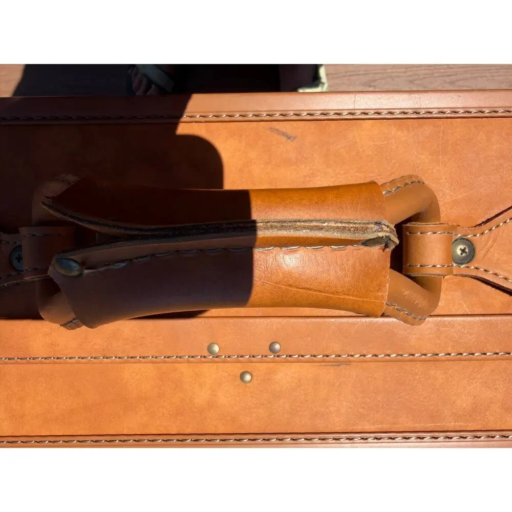 Vintage Large Hartmann Full Leather Suitcase w/ Belting Tan Luggage Travel Case